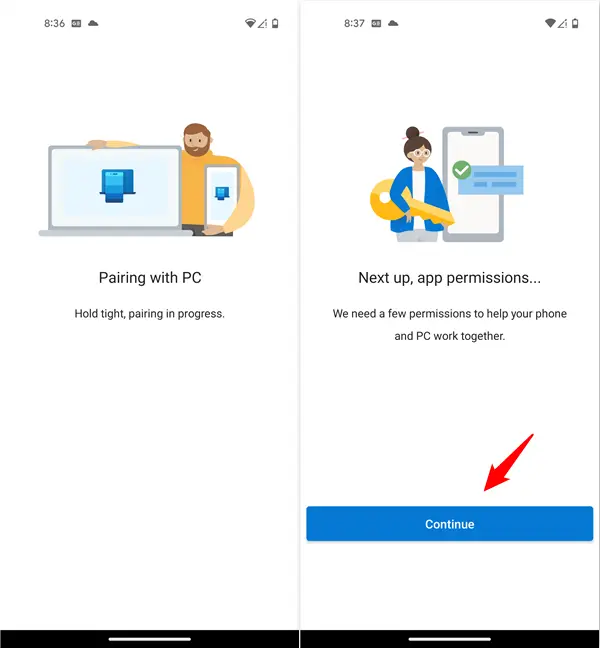 Step 5 of https://aka.ms/startLinking: Grant all requested permissions.