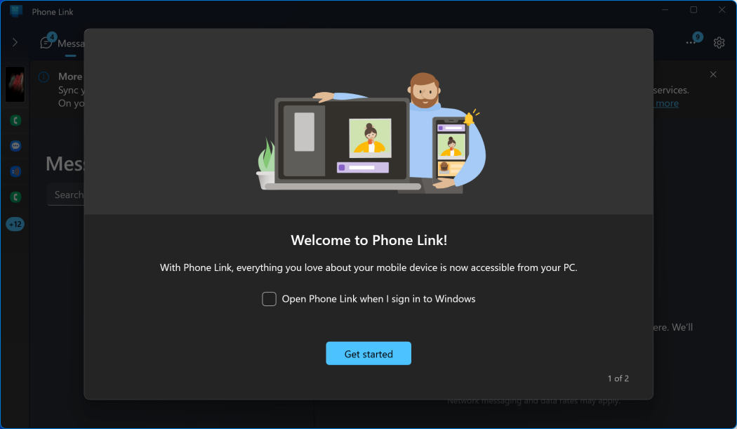 Phone Link app welcome screen on Windows 11 PC